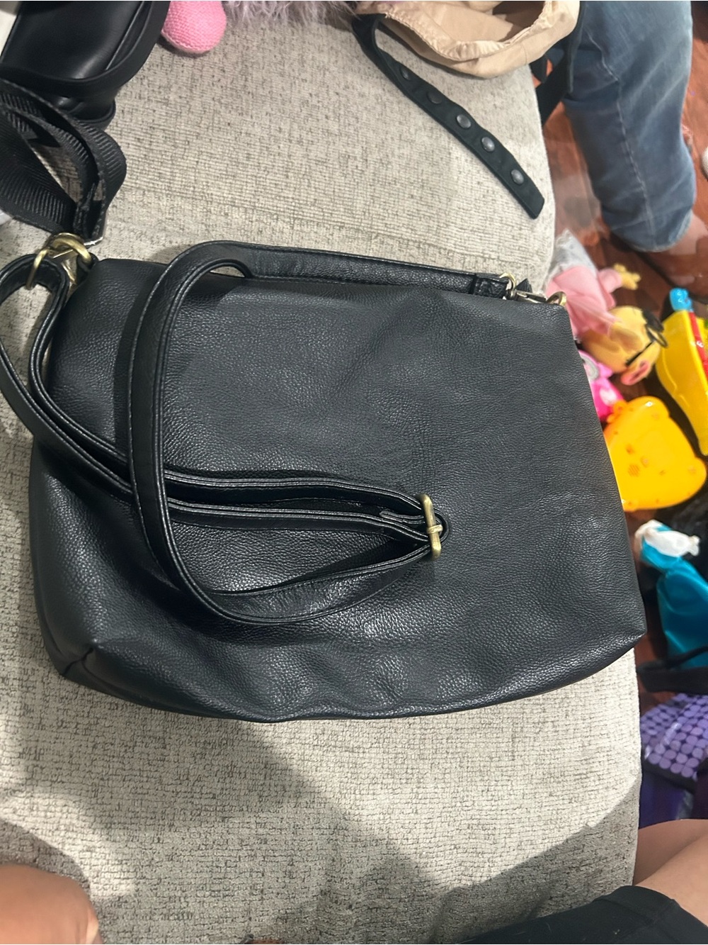 Joy Susan Black Leather Crossbody Shoulder Bag with Gold Hardware